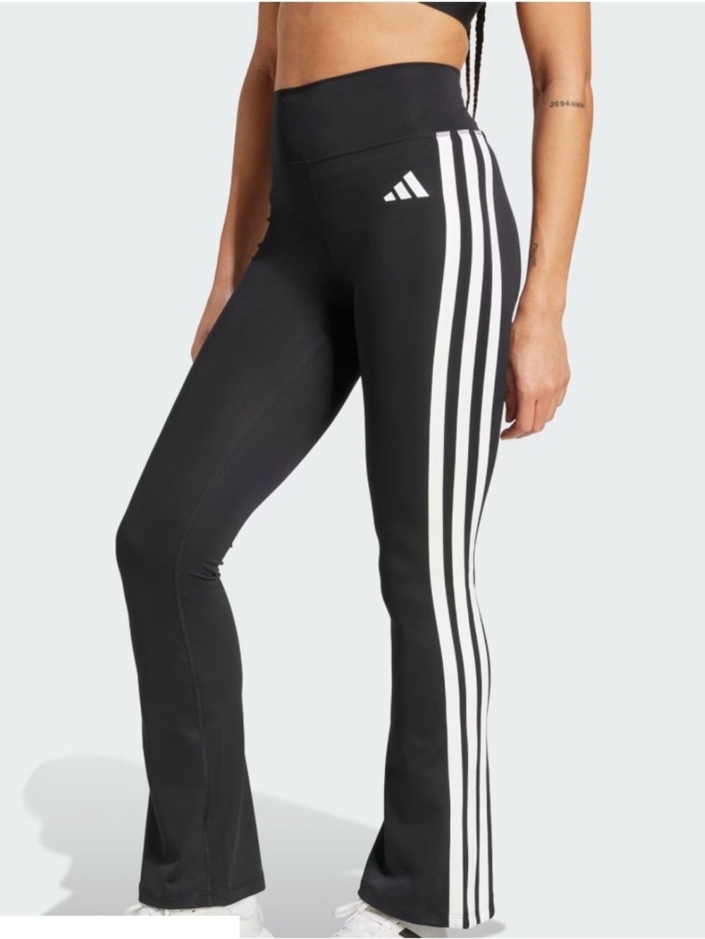 adidas Black Flared Track Pants with White Three-Stripes - Picture 3 of 6